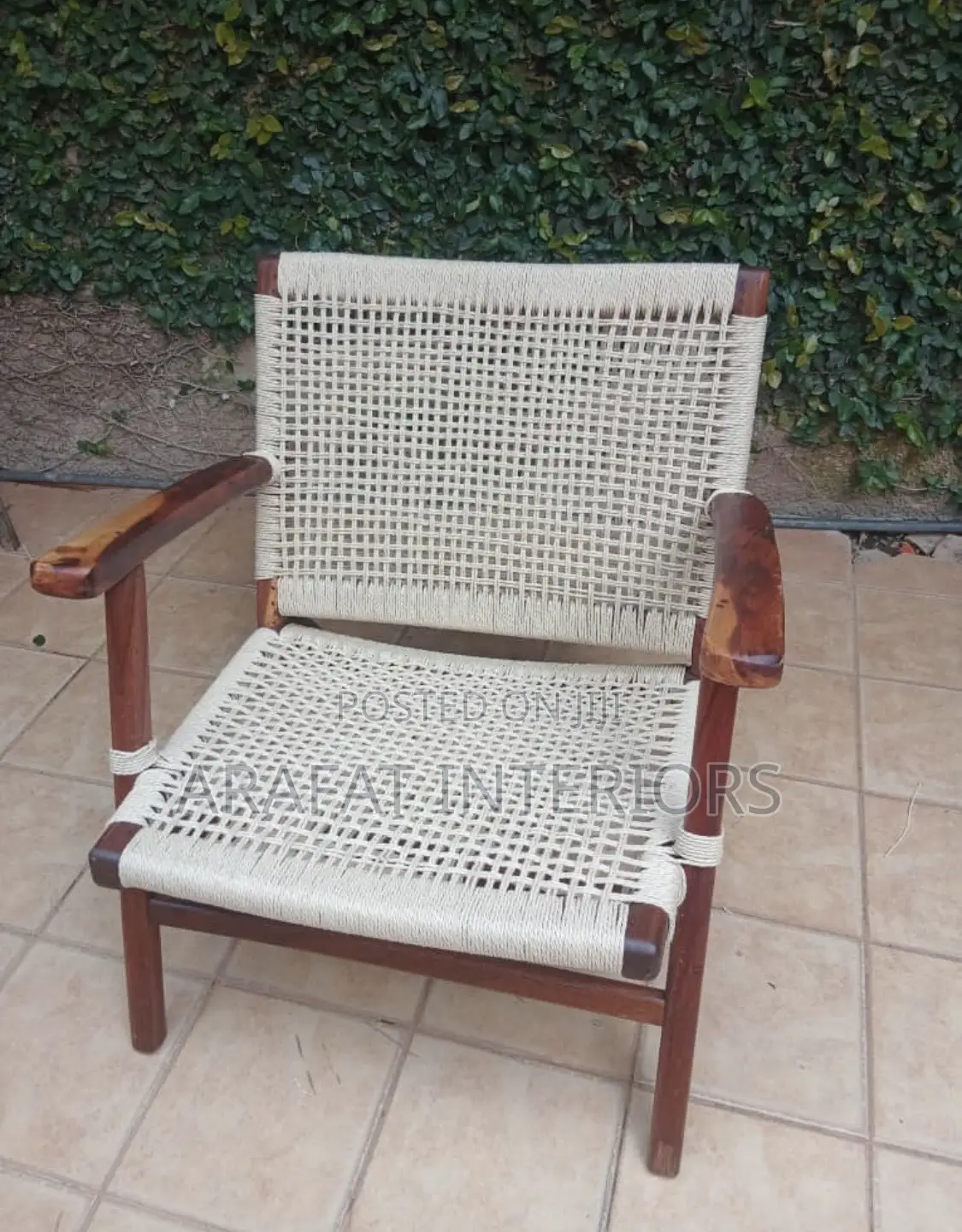 Vintage Wooden Woven Rope Armchair - Cord Seat