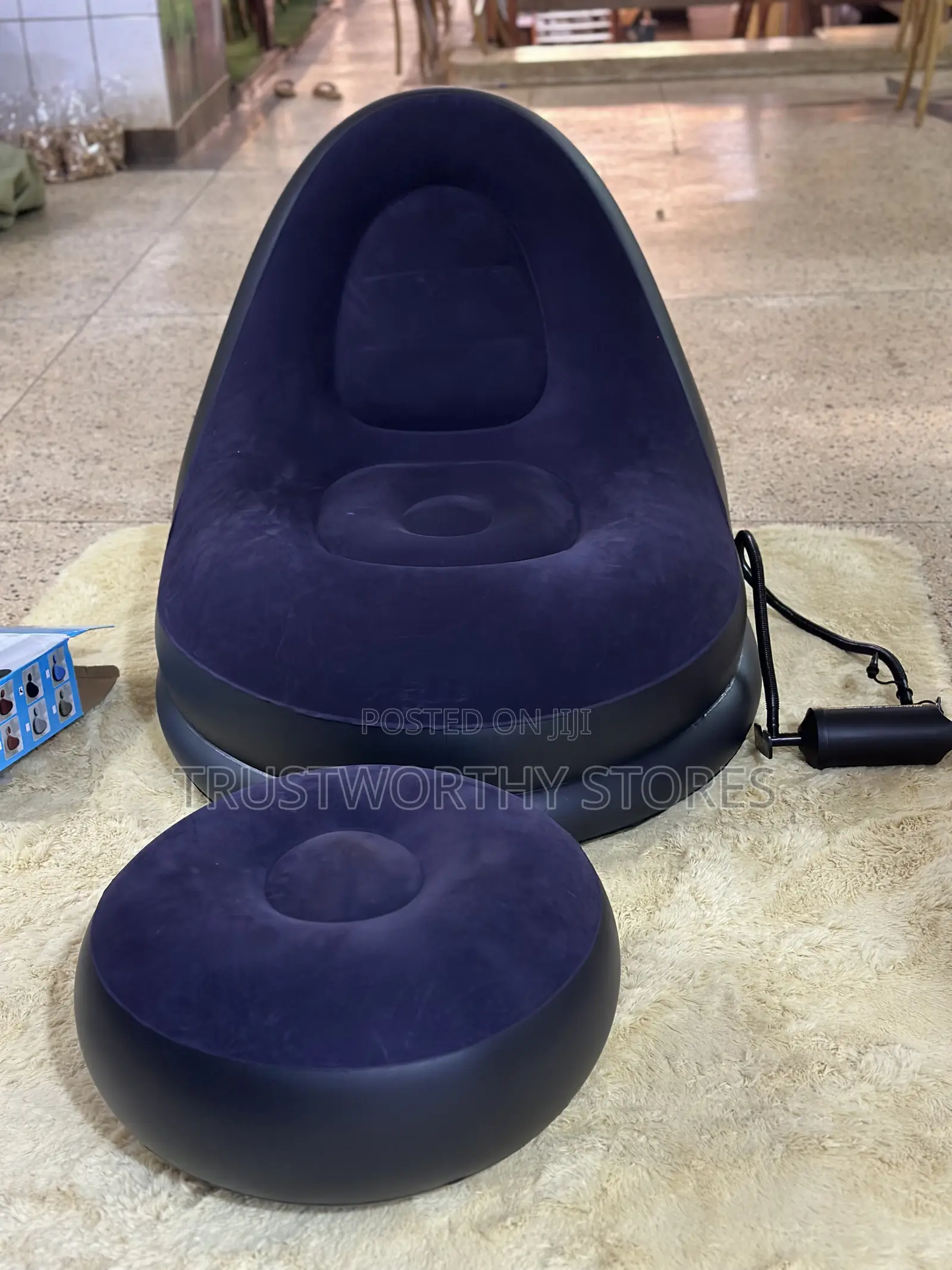 Navy Blue Inflatable Sofa With a Free Pump