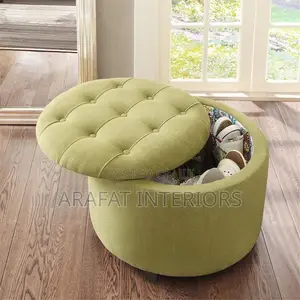Neutral Gray Tufted Cocktail Ottoman – Excellent Condition