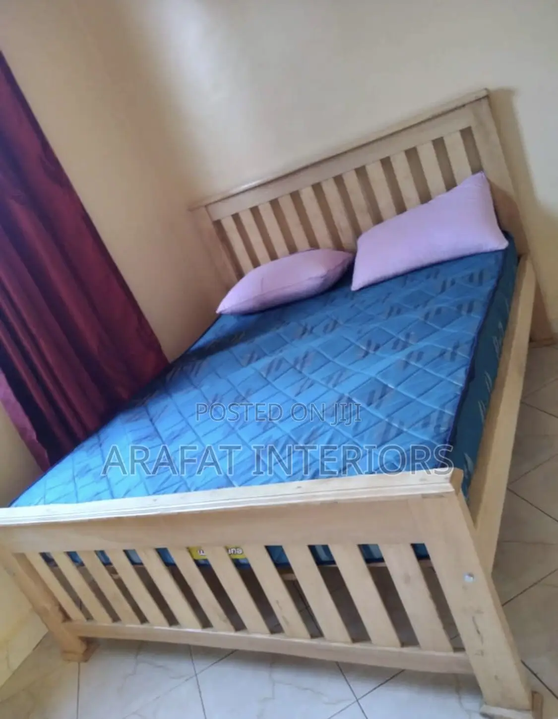 Nice Light-Colored Wooden Bed Frame in Good Condition