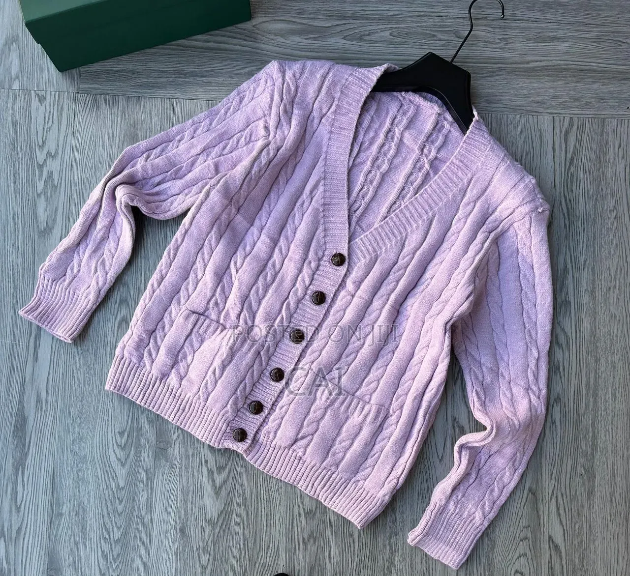 Kooples Cable Knit Cardigan. Purple Lilac, Brown