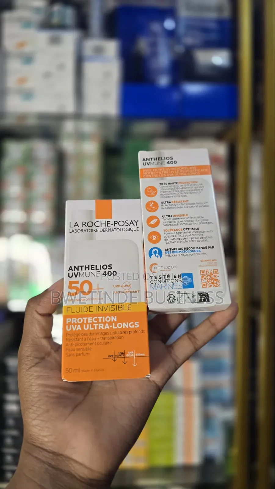 Roche-Posay Anthelios Uvmune 400 Invisible Fluid SPF 50+ Sunscreen.