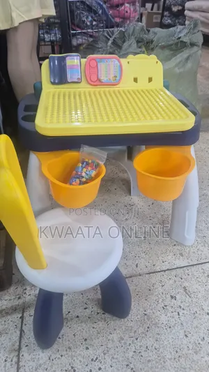 Kids Learning Building Blocks Table With Chair Storage Baskets