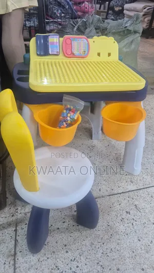 Kids Learning Building Blocks Table With Chair Storage Baskets