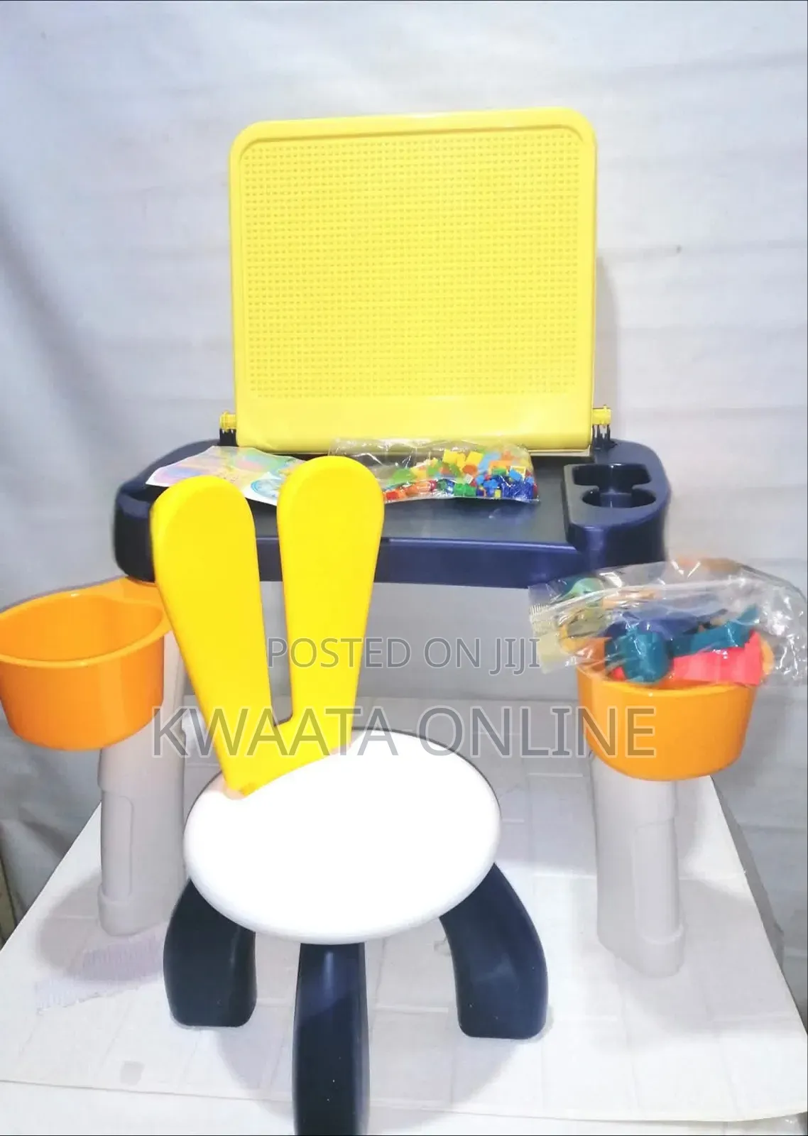 Kids Learning Building Blocks Table With Chair Storage Baskets