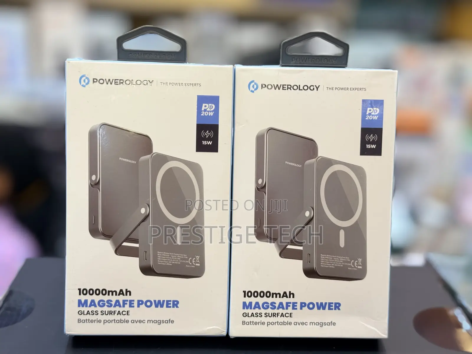 Powerology 10000mah Magsafe Power Bank, Built-in Stand, Glass Surface