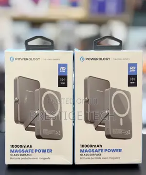 Powerology 10000mah Magsafe Power Bank, Built-in Stand, Glass Surface