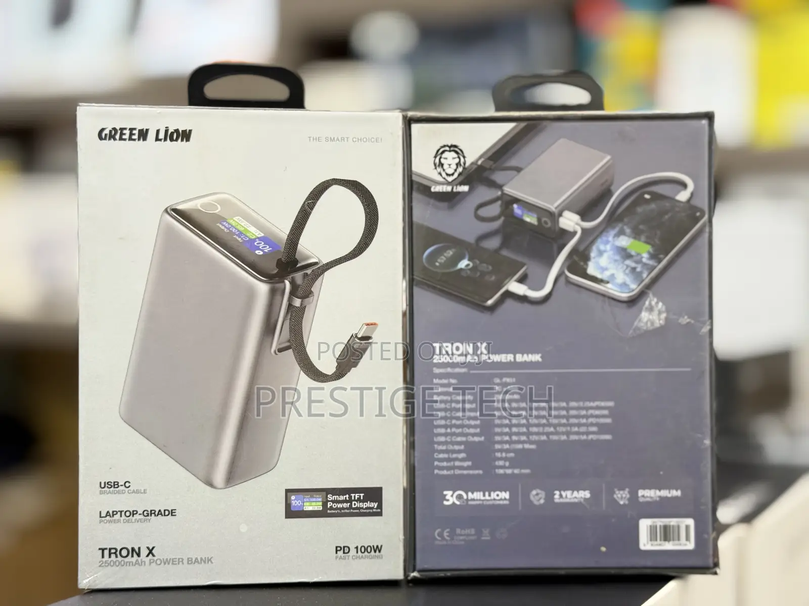 Green Lion Tron X 25000mah 100w Power Bank With Built in Usb C Cable