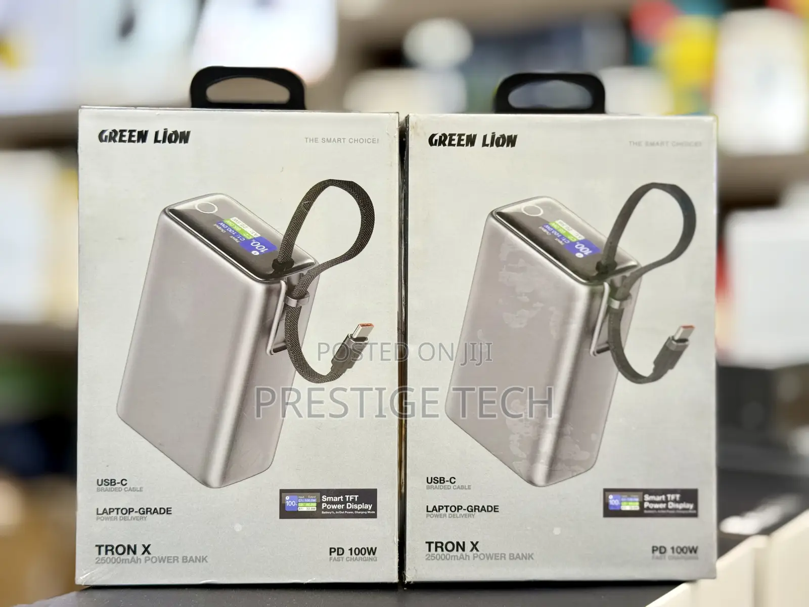 Green Lion Tron X 25000mah 100w Power Bank With Built in Usb C Cable