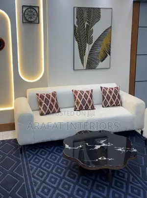 Beautiful White Bouclé 4-Seater Sofa With Decorative Pillows