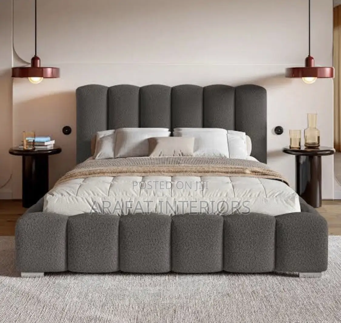 This Dark Gray Upholstered Bed