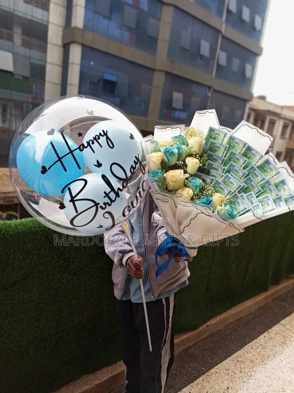 Flower Bouquet With Money In And A Balloon