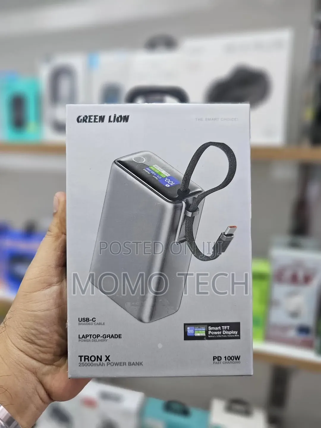 Green Lion Tron X 25000mah 100w Power Bank With Built in Usb C Cable