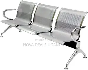 3 Silver Seater Metal Public Waiting Chair With Curved Armrest Office