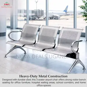 3 Silver Seater Metal Public Waiting Chair With Curved Armrest Office