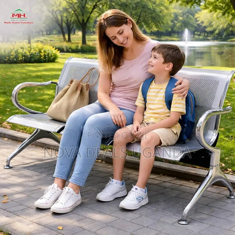 3 Silver Seater Metal Public Waiting Chair With Curved Armrest Office