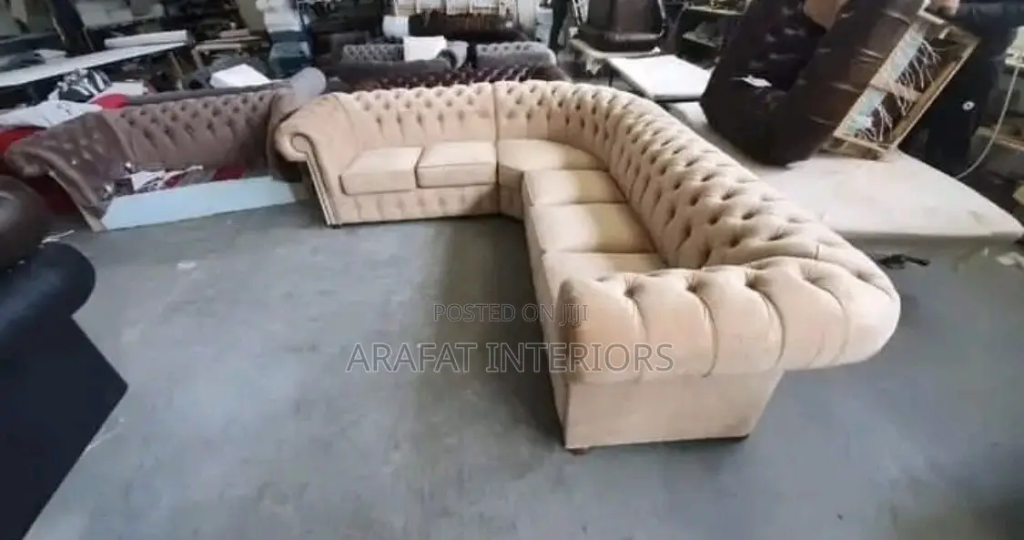 Oversized Beige/Tan Tufted L-Shaped Sectional Sofa