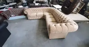 Oversized Beige/Tan Tufted L-Shaped Sectional Sofa