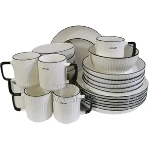 24 Pieces Ceramic Dinnerware Set of Bowls Plates Side Plates Cups