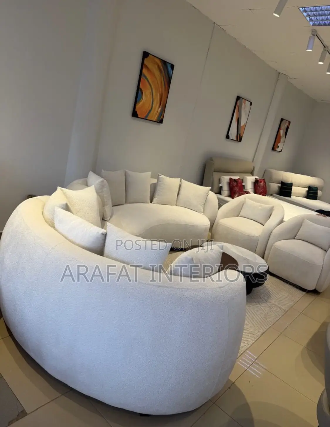 Stunning High-End White/Cream Bouclé Curved Sectional Sofa