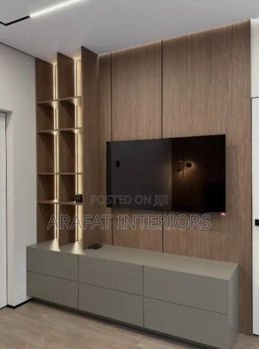 Modern Light Wood Floating Tv Console Media Wall Unit With Storage