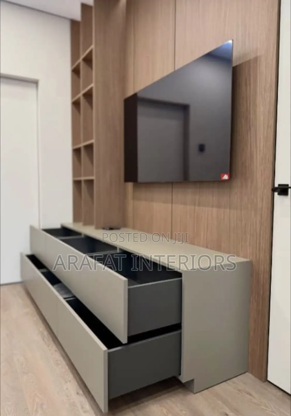Modern Light Wood Floating Tv Console Media Wall Unit With Storage