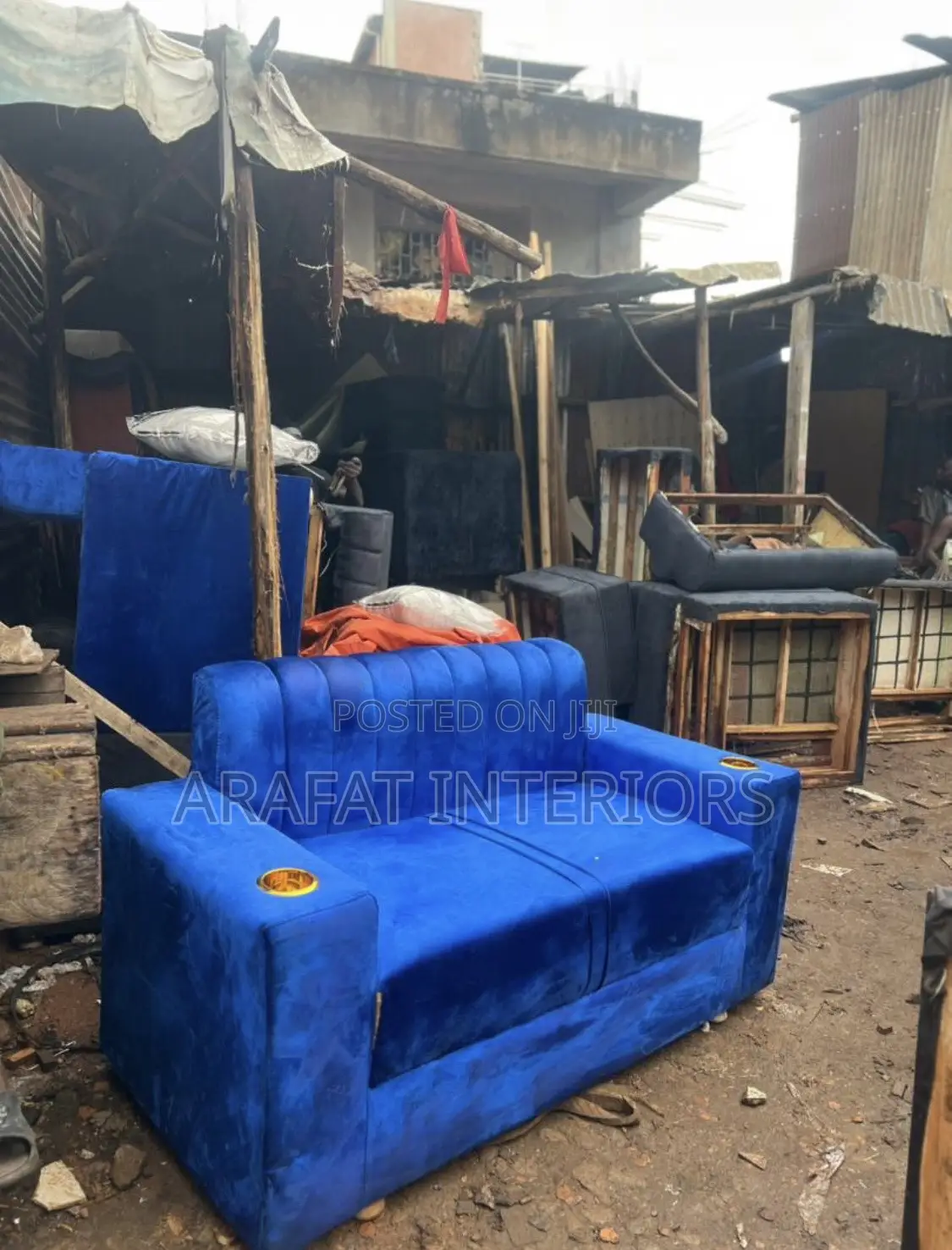 Bright Blue Velvet 2-Seater Loveseat/Sofa in Good Used Condition