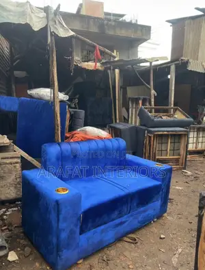 Bright Blue Velvet 2-Seater Loveseat/Sofa in Good Used Condition
