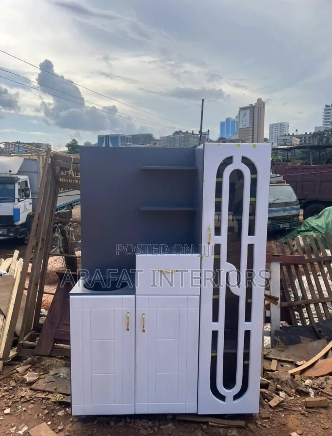 Modern White and Grey Kitchen/Storage Cabinet Unit in Good Condition.