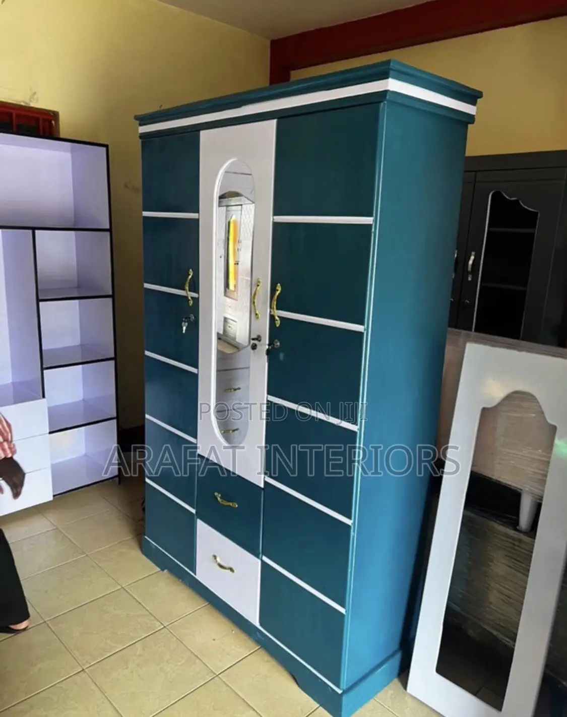 Stunning Teal/Blue-Green and White 3-Door Wardrobe