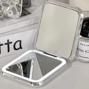 Double Sided Handheld Makeup Mirror With Tricolor Led Lighting