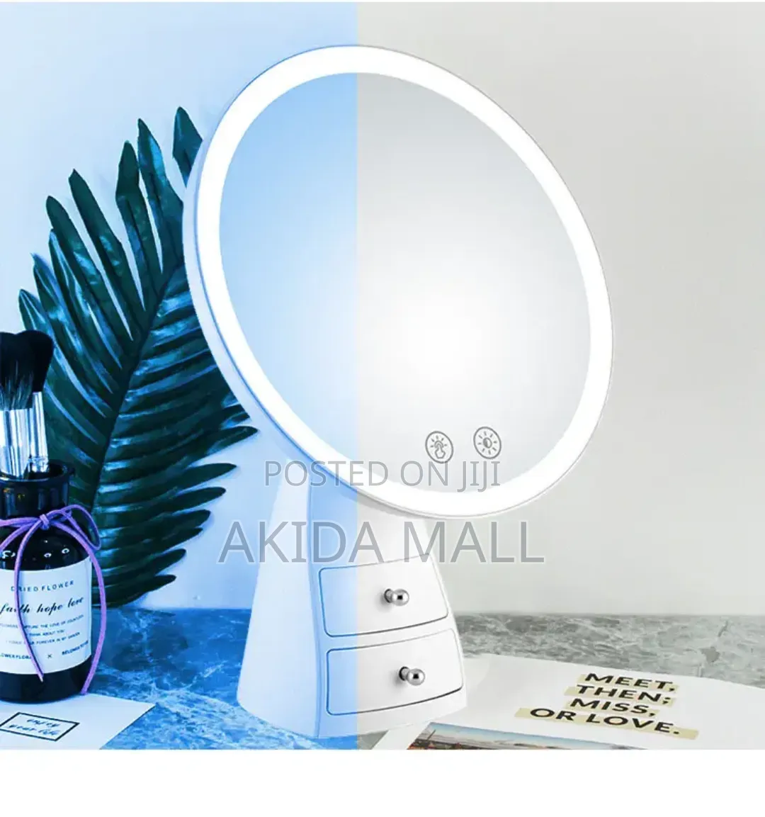 Led Lighted Vanity Touch Control Makeu Mirror With Storage Drawers