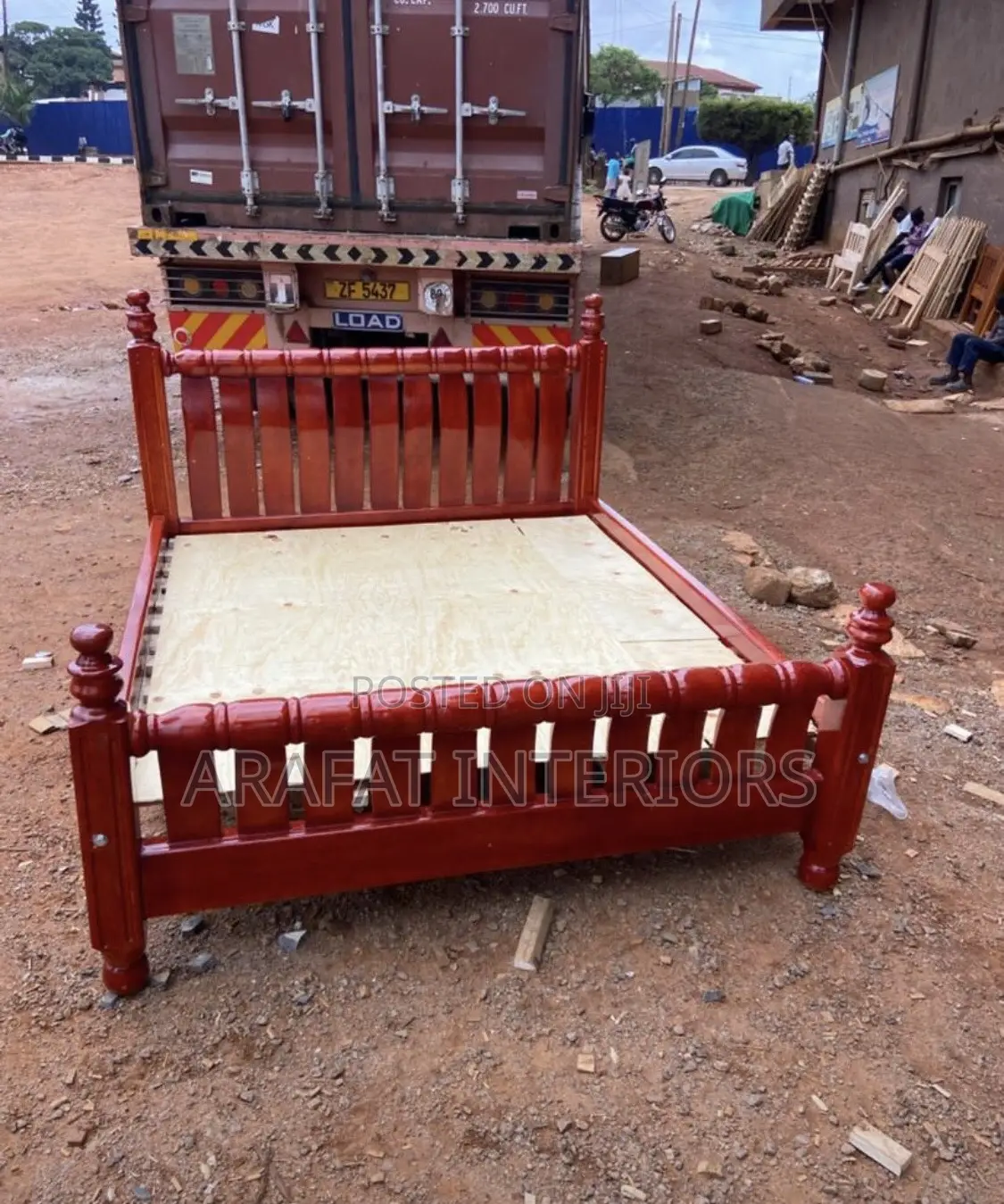 Solid Wood Mahogany Color Bed Frame – Queen Size Platform Bed