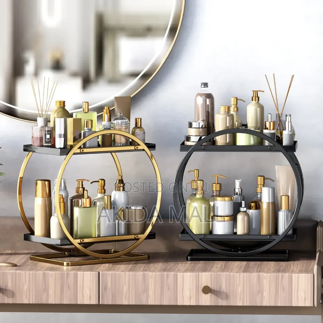2-tier Circular Makeup Perfume Vanity Organizer Wth Contrast Shelves