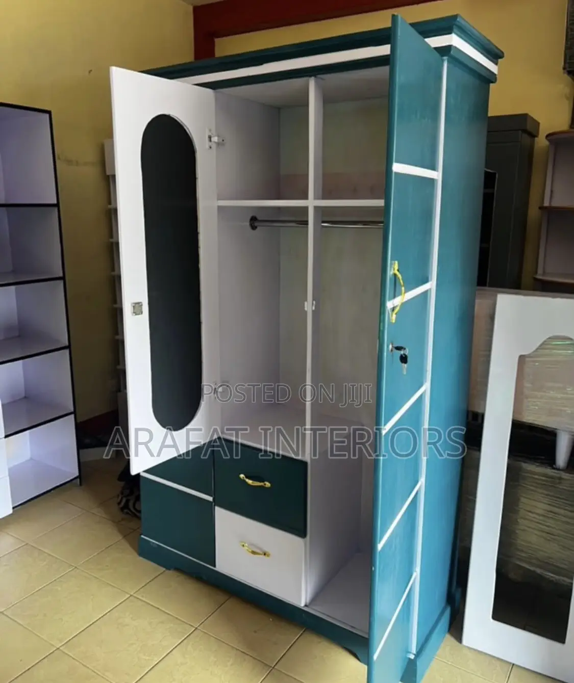 Stunning Teal/Blue-Green and White 3-Door Wardrobe