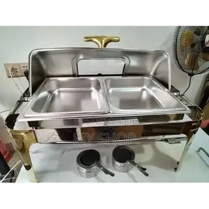 Chafing Dishes ,Food Warmer Double With a Glass Display-Silver