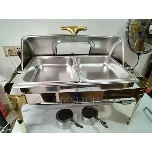 Chafing Dishes ,Food Warmer Double With a Glass Display-Silver