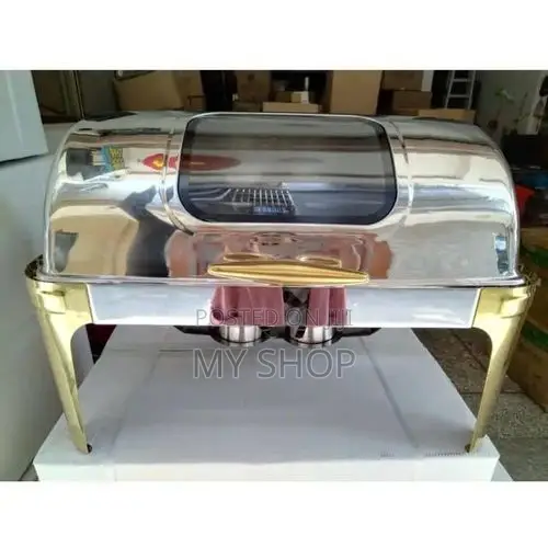 Chafing Dishes ,Food Warmer Double With a Glass Display-Silver