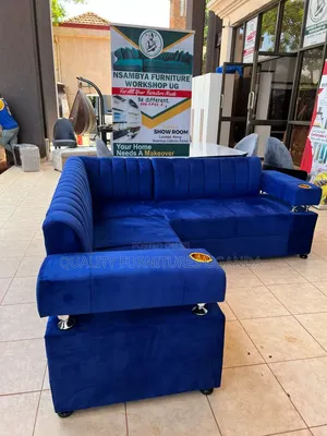 Classic Navy Blue L Sofa Set