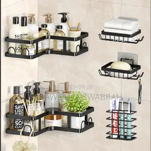 Adhesive Wall-Mounted Bathroom Storage Shelf Set