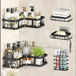 Adhesive Wall-Mounted Bathroom Storage Shelf Set