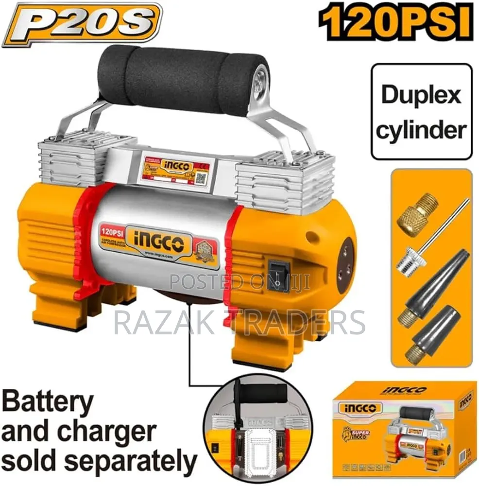 Ingco 20v Cordless Auto Air Compressor – 120 Psi / 8.27 Bar, 45l/Min