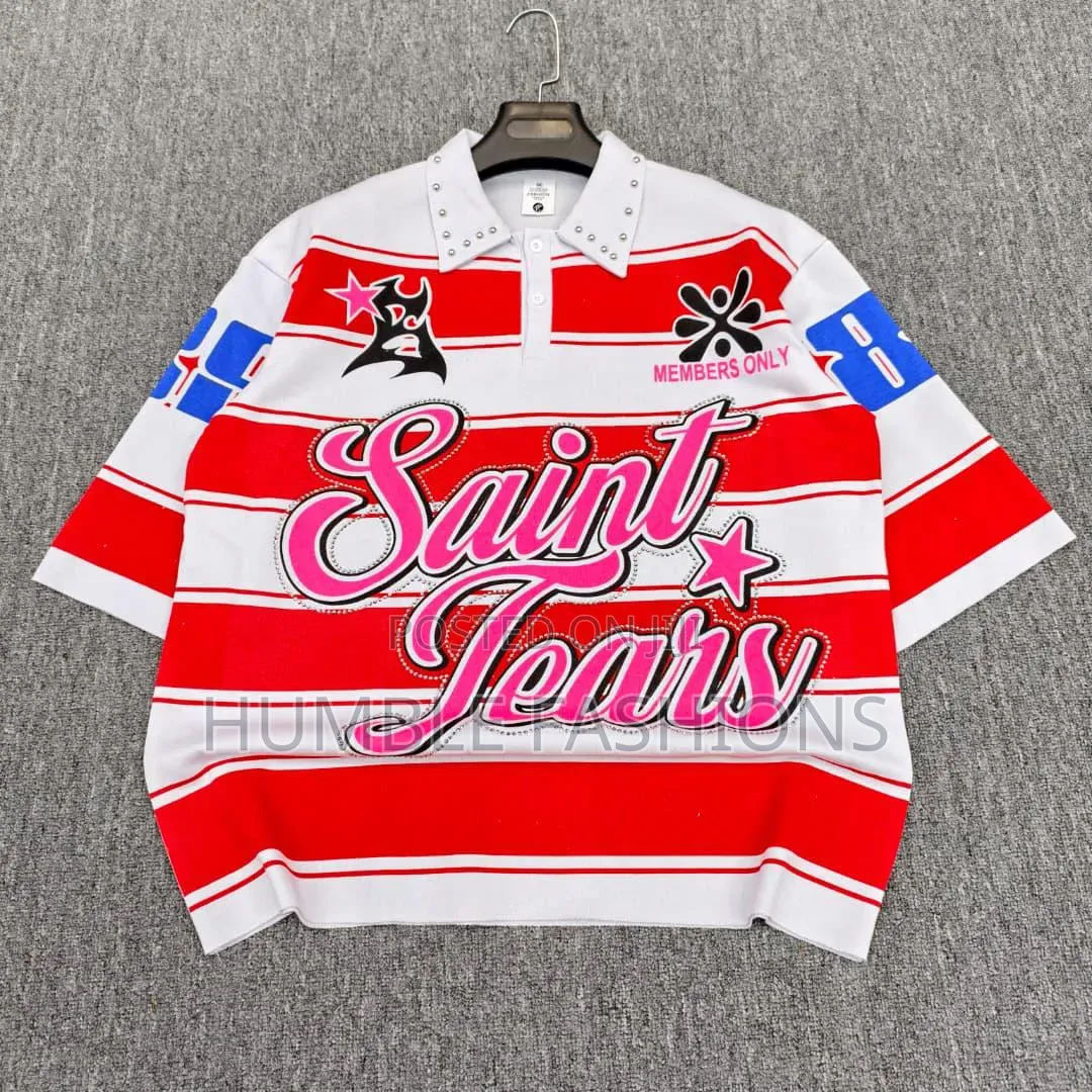 Saint Tears Members Only Striped Polo T-Shirts _ Red and White