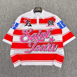 Saint Tears Members Only Striped Polo T-Shirts _ Red and White