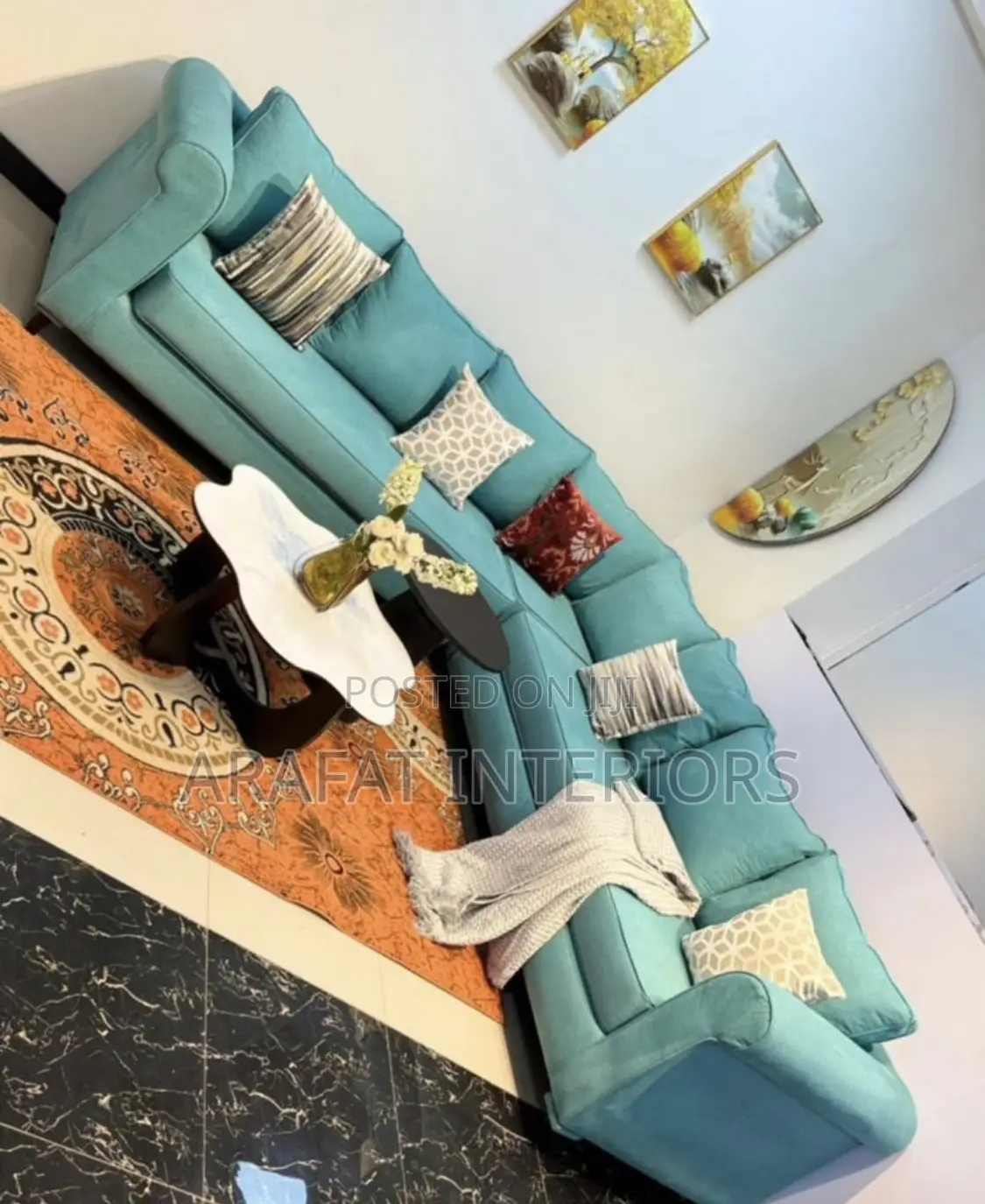 Stunning Teal / Turquoise L-Shaped Sectional Sofa – Fresh Modern!