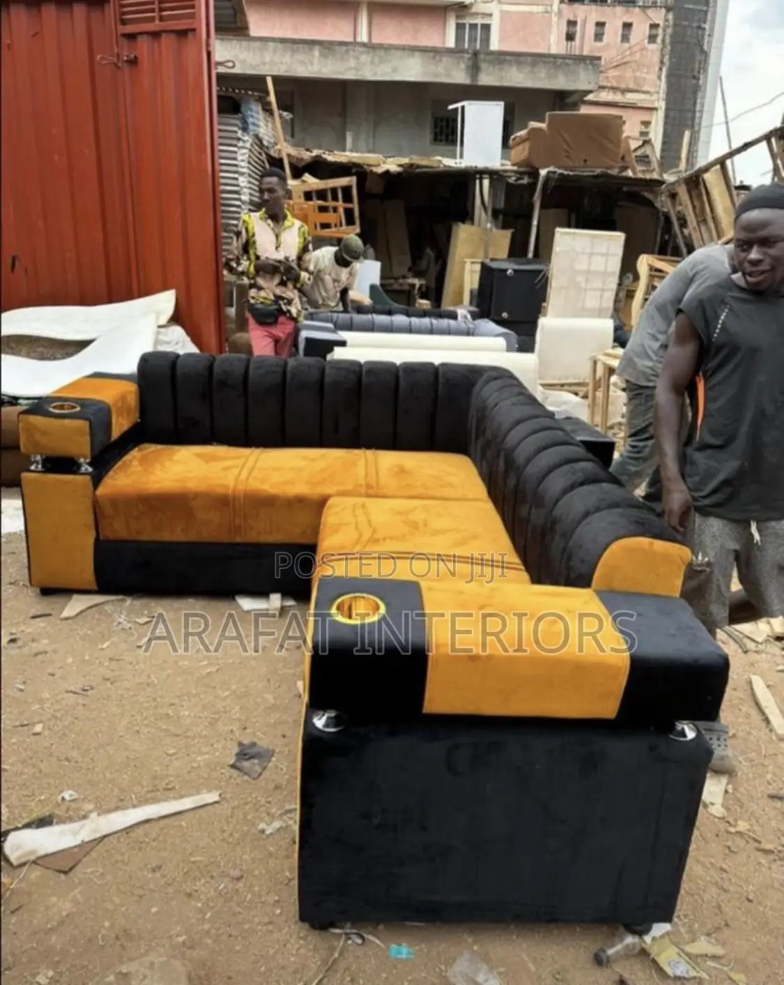 Striking Black Mustard Yellow L-Shaped Sectional Sofa!
