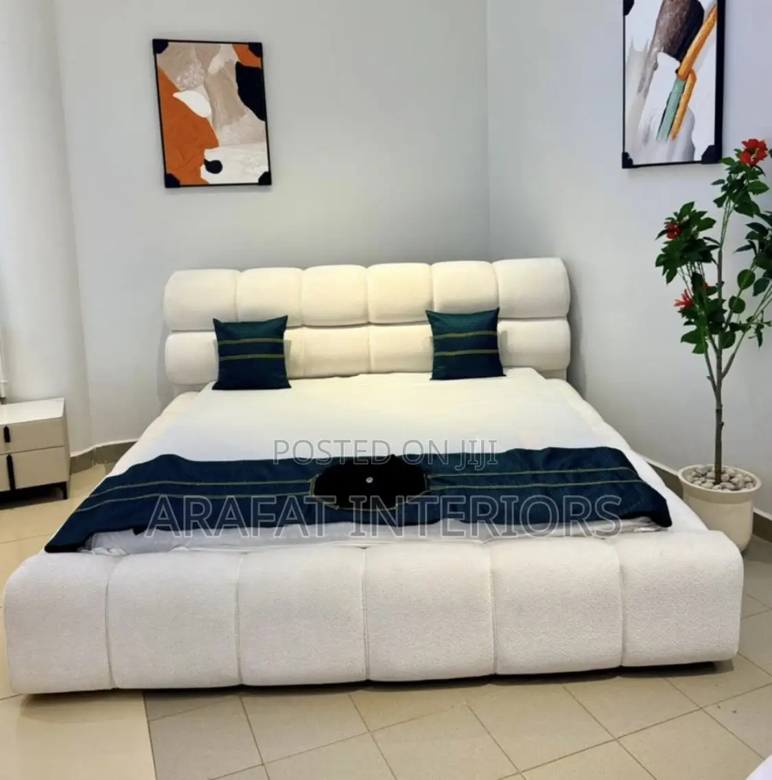 Beautiful Modern White Upholstered Bed