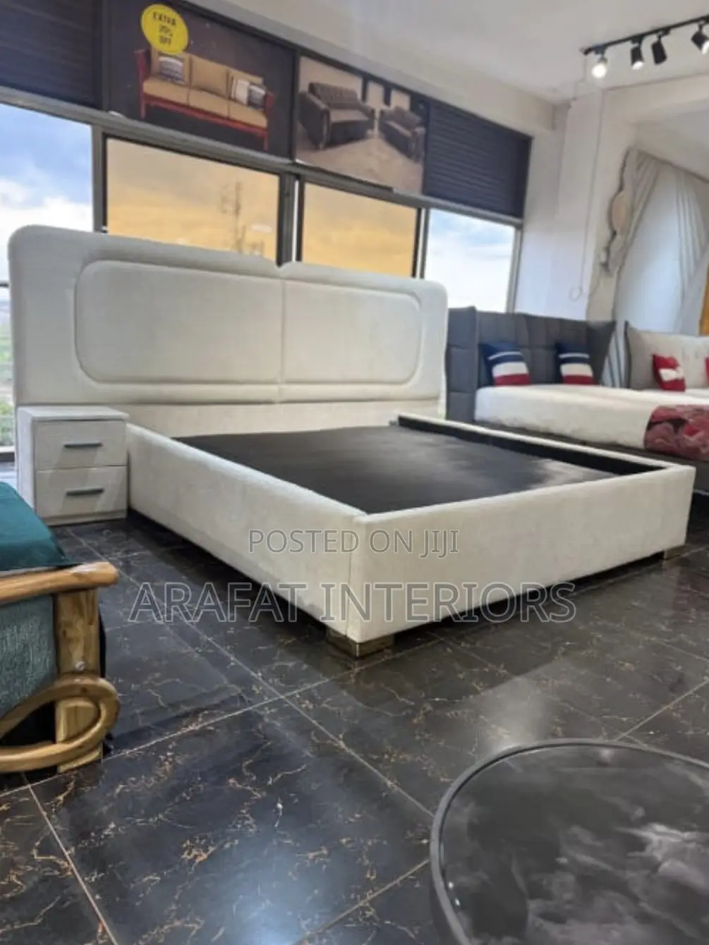 Stylish Modern White Upholstered Platform Bed
