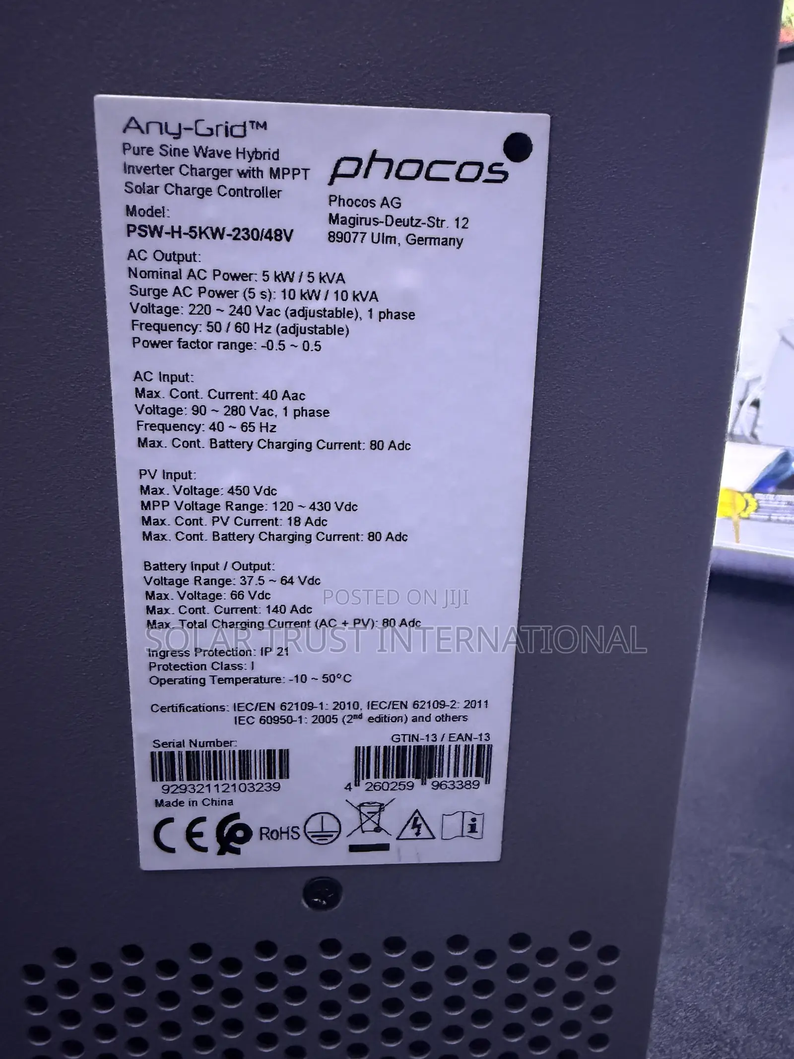 5kva Hybrid Inverter Phocos German