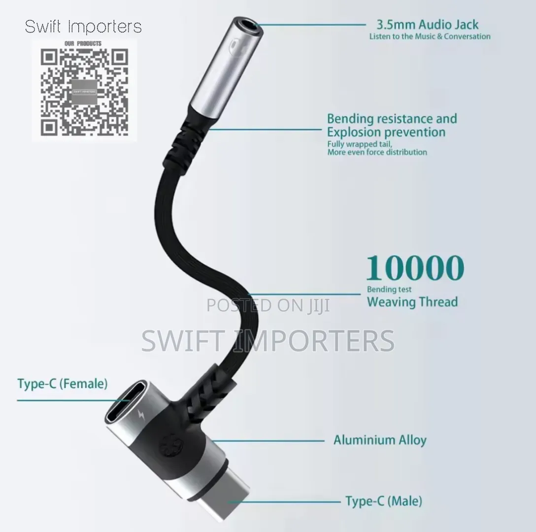 2 In 1 Type C To 3.5mm Audio Jack Earphone Pin Type C Adapter Dac